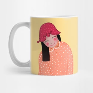 Happy girl with Love hat smiling, version 1 Mug